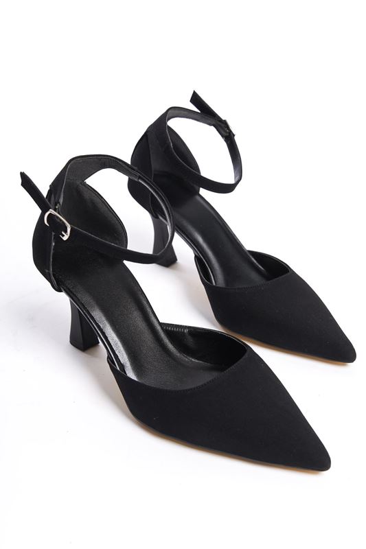 Elsa Siyah Süet Orta Topuklu (6 cm) Klasik Topuklu Ayakkabı