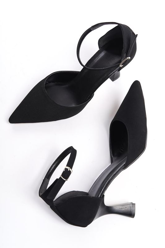 Elsa Siyah Süet Orta Topuklu (6 cm) Klasik Topuklu Ayakkabı