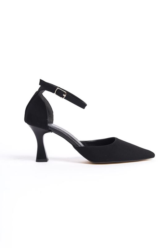 Elsa Siyah Süet Orta Topuklu (6 cm) Klasik Topuklu Ayakkabı