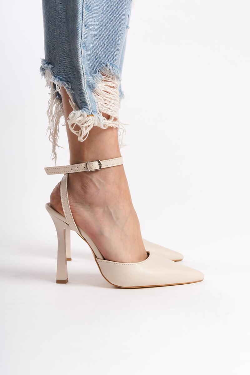 Mabel Bej Cilt Yüksek Topuklu (10 cm) Klasik Topuklu Ayakkabı