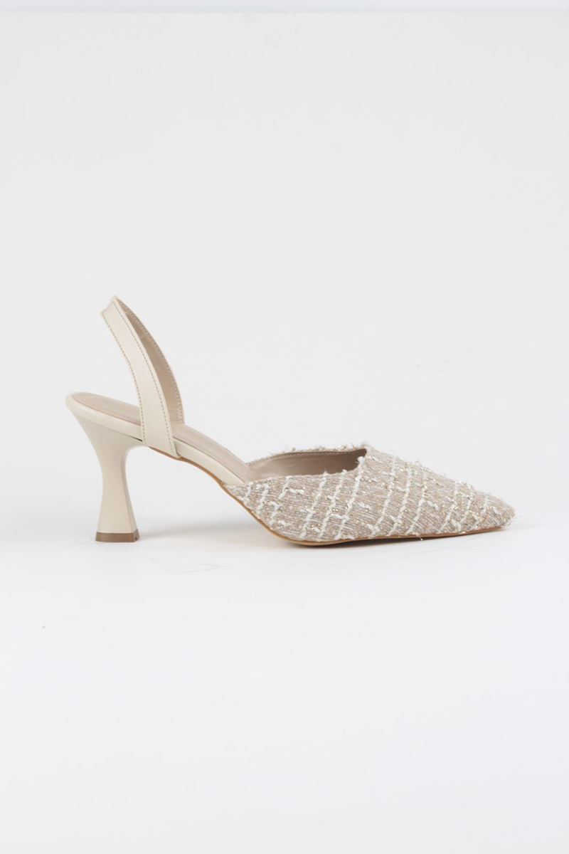 Jolie Bej Desenli Kumaş (6 cm) Klasik Topuklu Ayakkabı