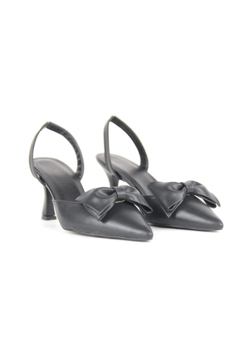 Ember Siyah Cilt Fiyonklu Orta Topuklu(6 cm) Klasik Topuklu Ayakkabı