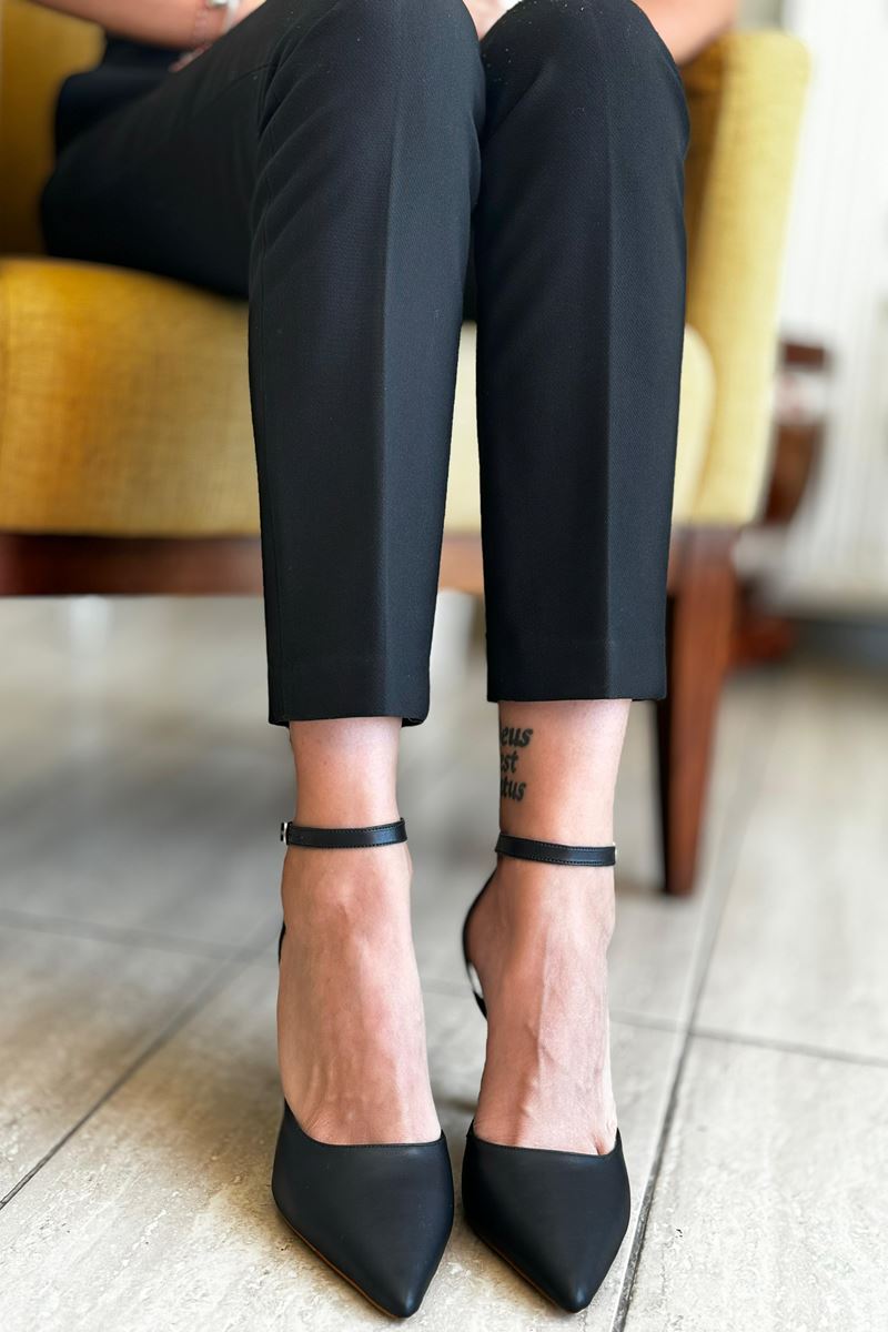 Mabel Siyah Cilt Yüksek Topuklu (10 cm) Klasik Topuklu Ayakkabı