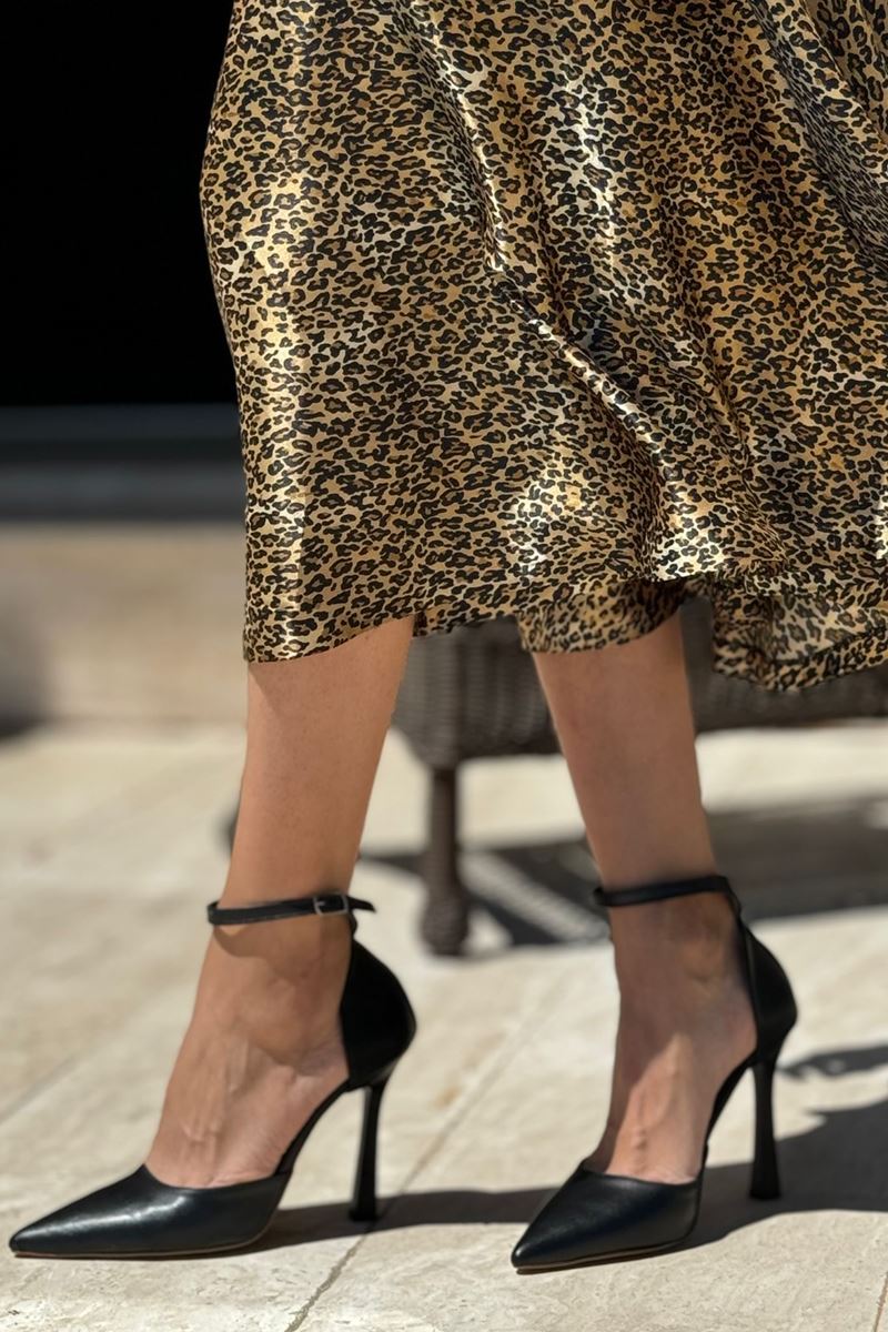 Laura Siyah Cilt Yüksek Topuklu (10 cm) Klasik Topuklu Ayakkabı