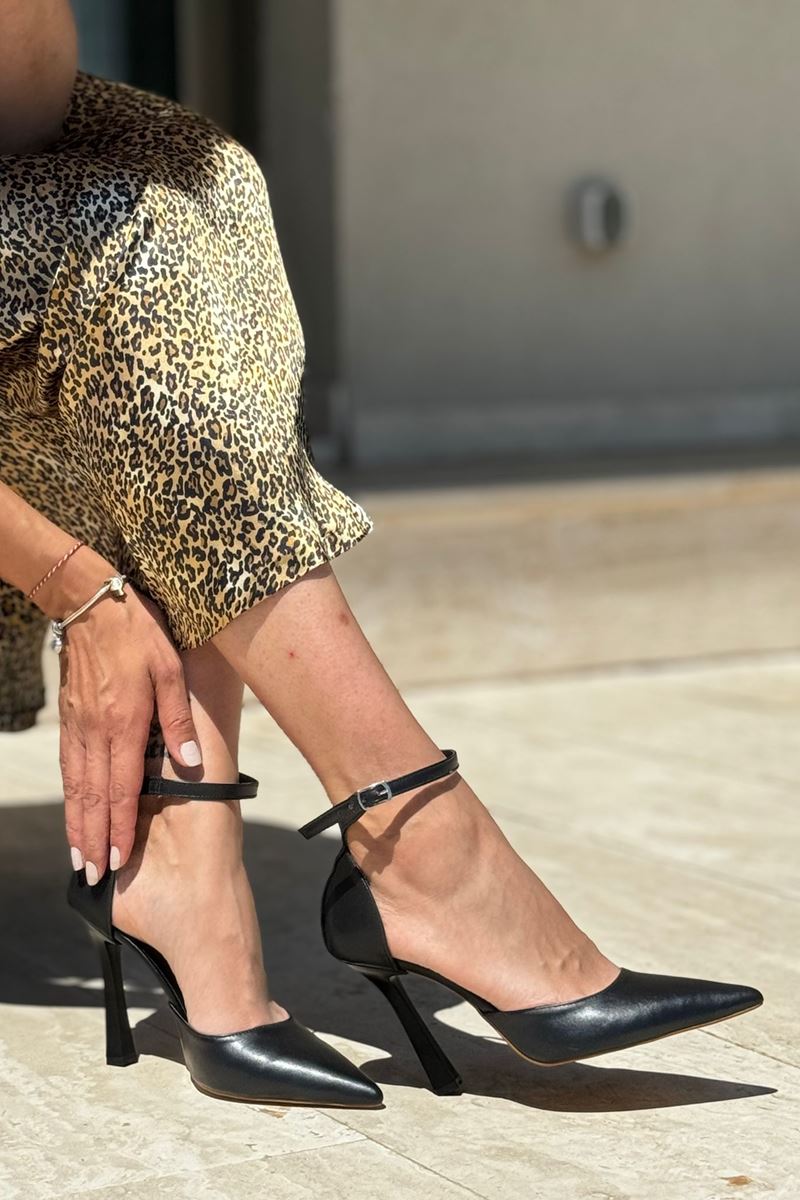 Laura Siyah Cilt Yüksek Topuklu (10 cm) Klasik Topuklu Ayakkabı