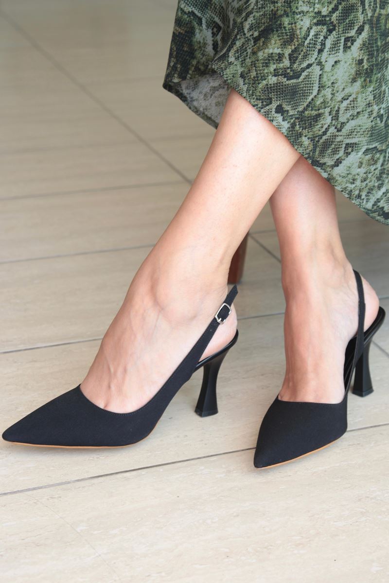 Chiara Siyah Süet Orta Topuklu (8 cm) Klasik Topuklu Ayakkabı