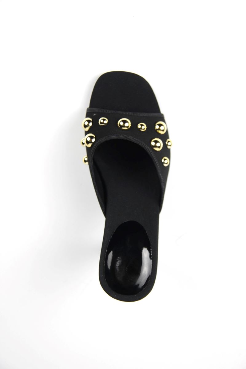 Havanna Kadın Altın Taş Detaylı Siyah Süet Orta Topuklu (8 cm) Topuklu Terlik