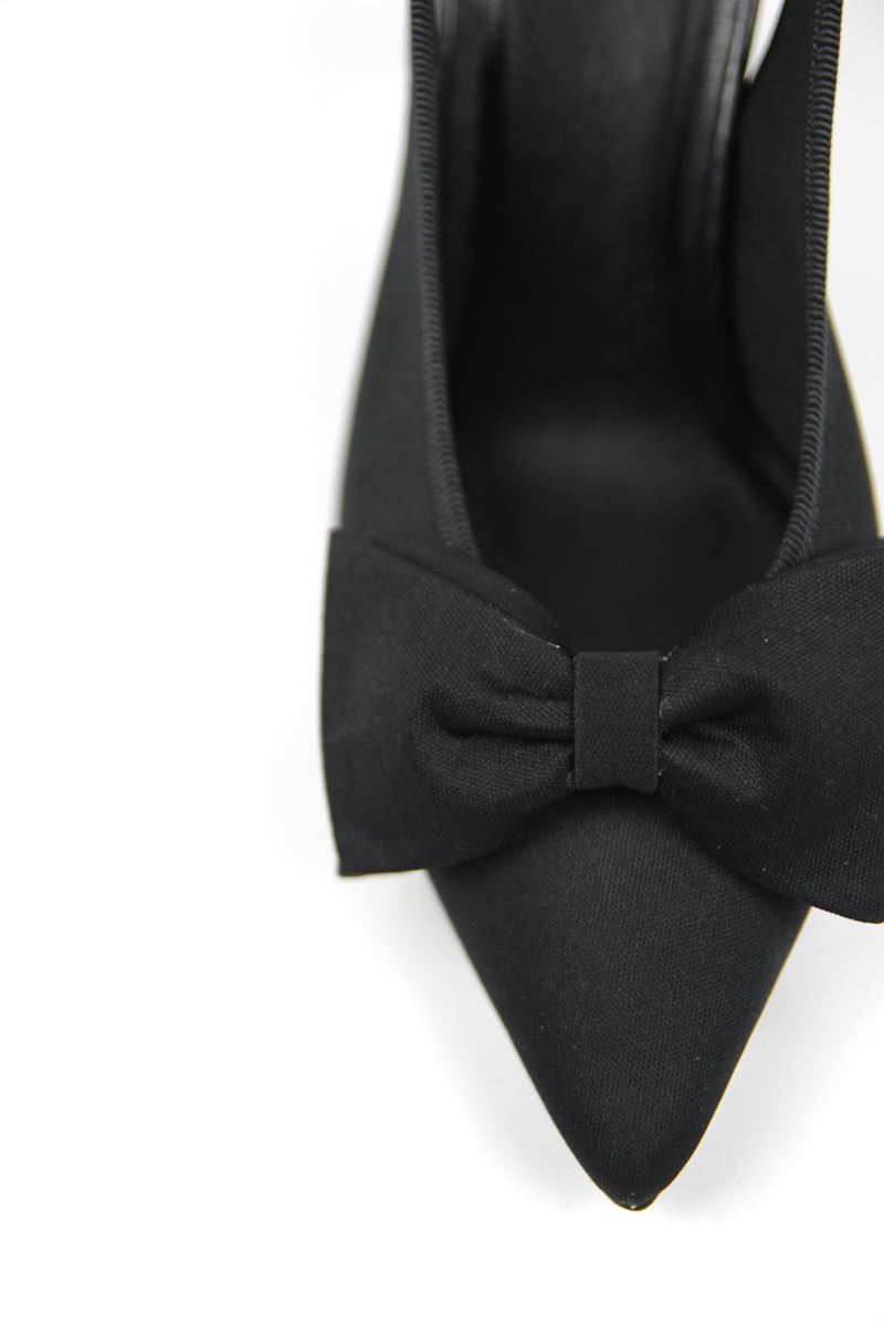 Texas Kadın Siyah Mat Saten Fiyonklu Orta Topuklu (8 cm) Topuklu Ayakkabı