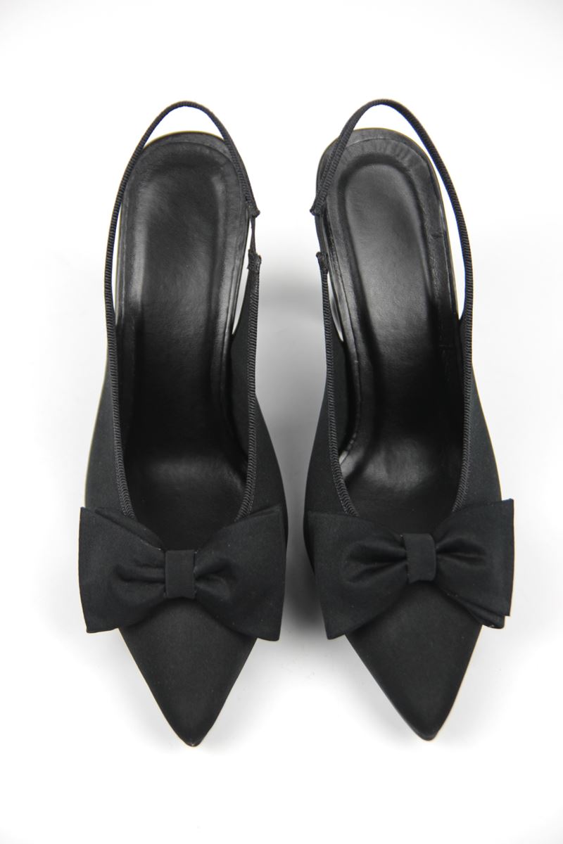 Texas Kadın Siyah Mat Saten Fiyonklu Orta Topuklu (8 cm) Topuklu Ayakkabı