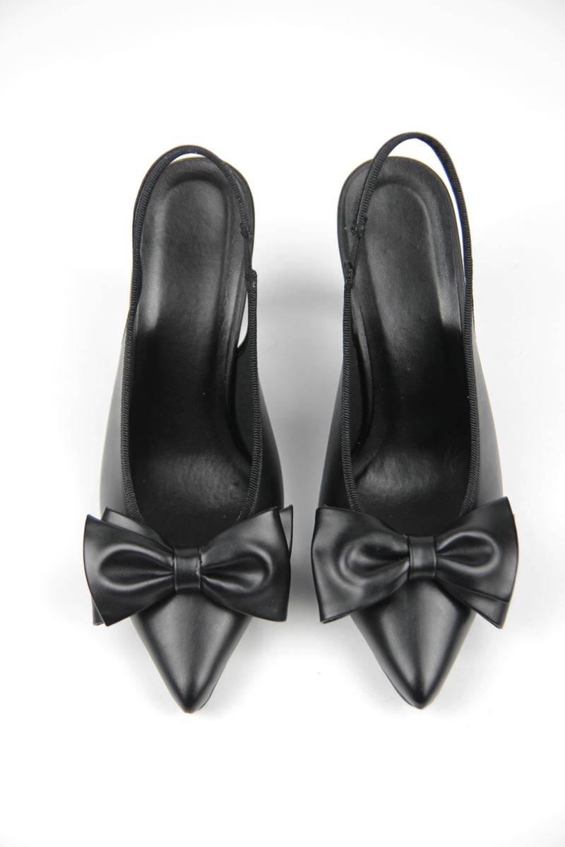 Texas Kadın Siyah Cilt Fiyonklu Orta Topuklu (8 cm) Topuklu Ayakkabı