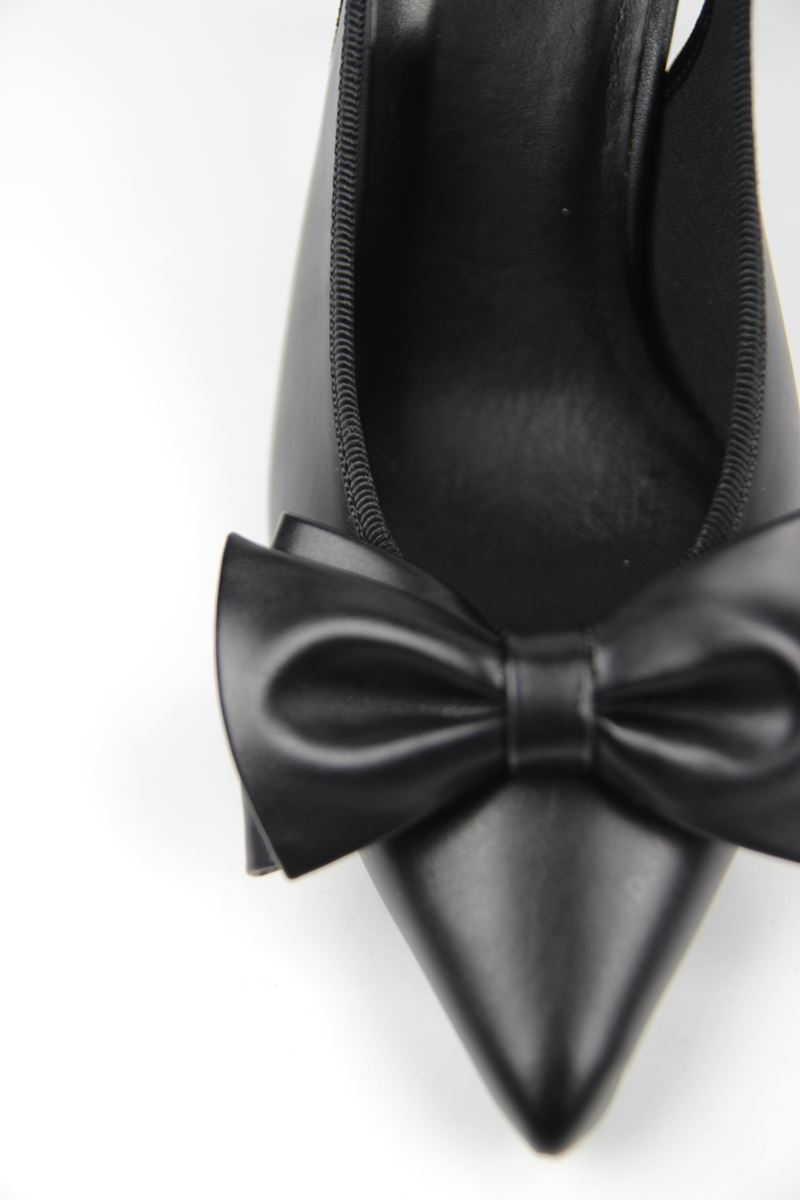 Texas Kadın Siyah Cilt Fiyonklu Orta Topuklu (8 cm) Topuklu Ayakkabı