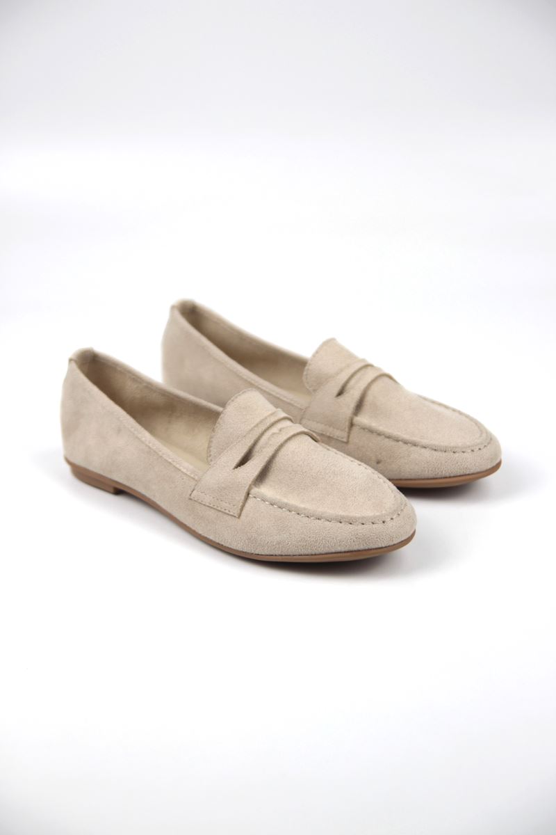 Mandy Kadın Yuvarlak Burun Bej Süet Loafer Ayakkabı