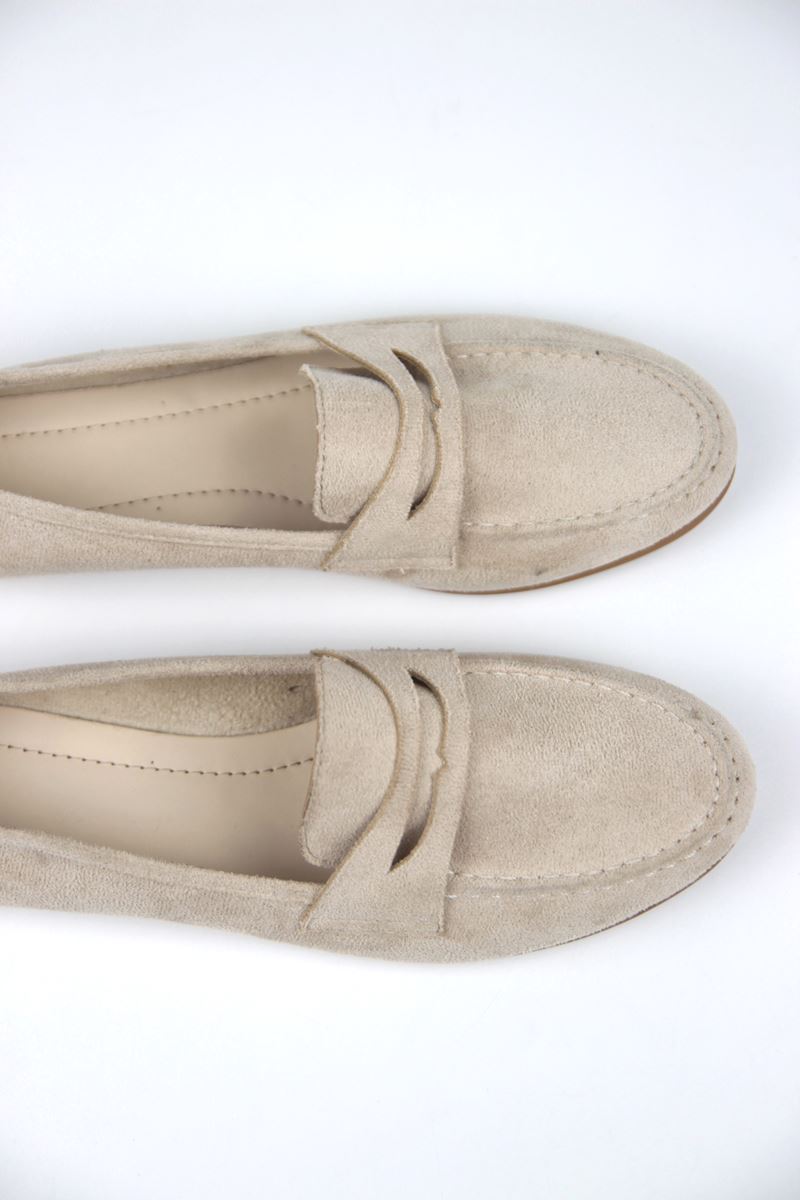 Mandy Kadın Yuvarlak Burun Bej Süet Loafer Ayakkabı