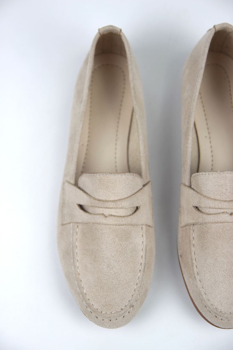 Mandy Kadın Yuvarlak Burun Bej Süet Loafer Ayakkabı