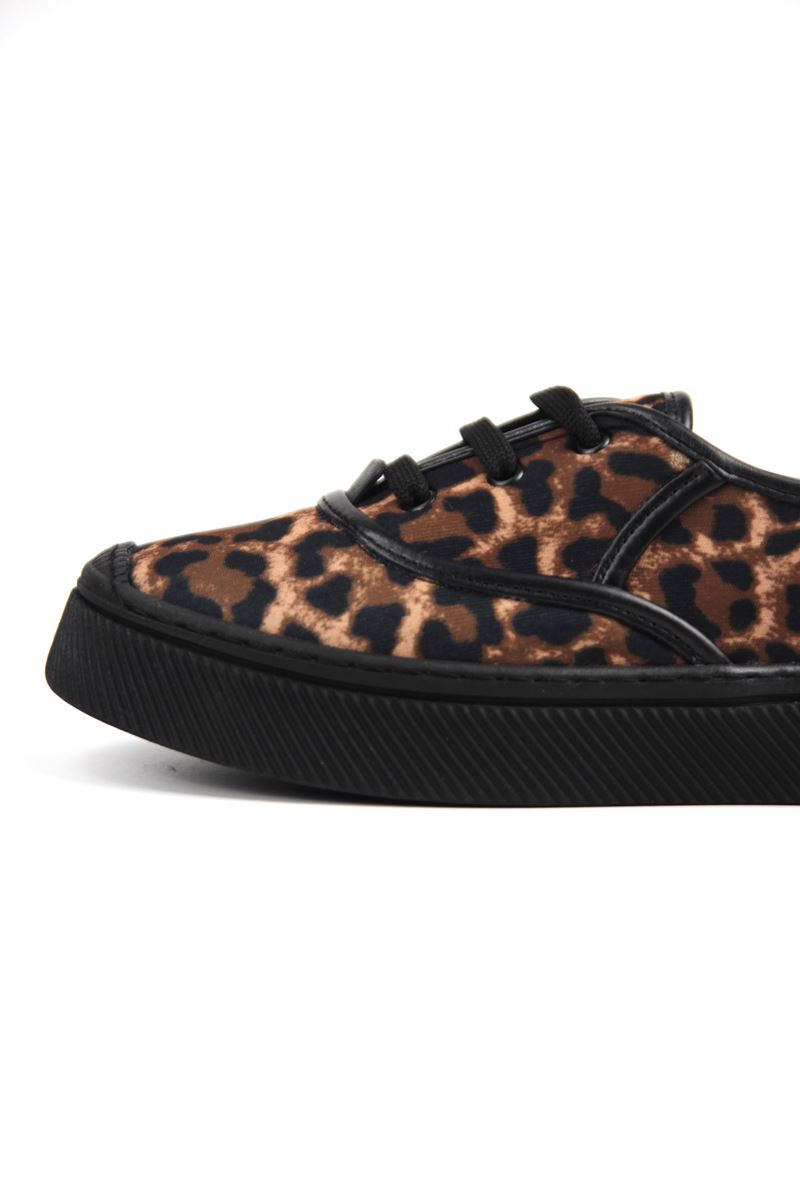 Lona Kadın Leopar Desenli Siyah Taban Bağcıklı Sneakers