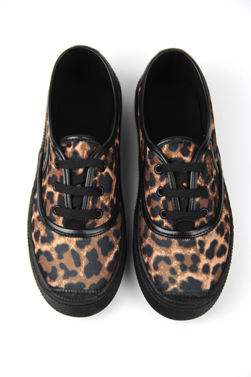 Lona Kadın Leopar Desenli Siyah Taban Bağcıklı Sneakers