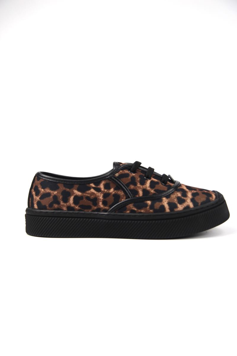 Lona Kadın Leopar Desenli Siyah Taban Bağcıklı Sneakers