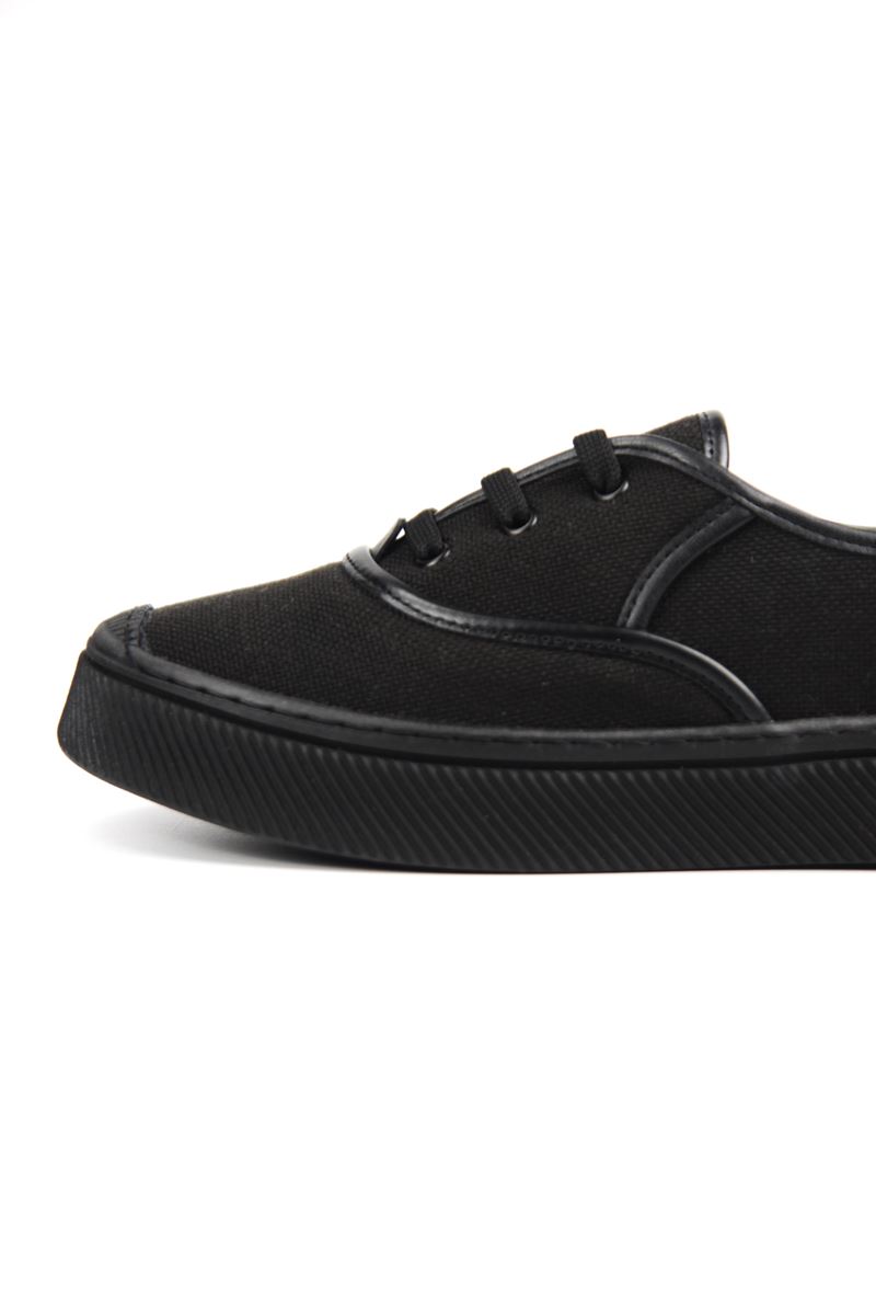 Lona Kadın Siyah Keten Siyah Taban Bağcıklı Sneakers