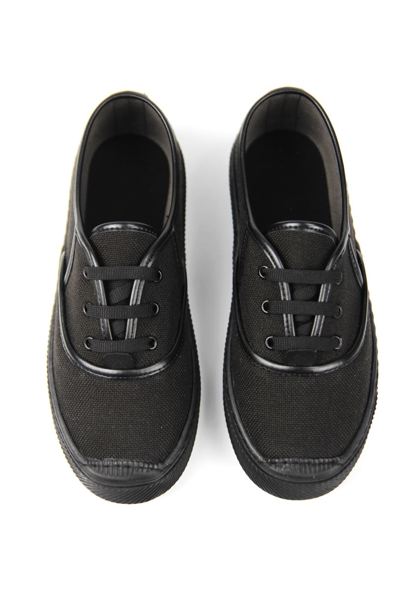 Lona Kadın Siyah Keten Siyah Taban Bağcıklı Sneakers