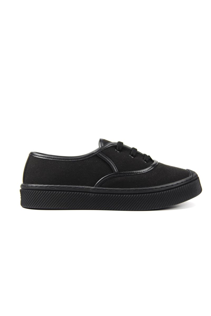 Lona Kadın Siyah Keten Siyah Taban Bağcıklı Sneakers