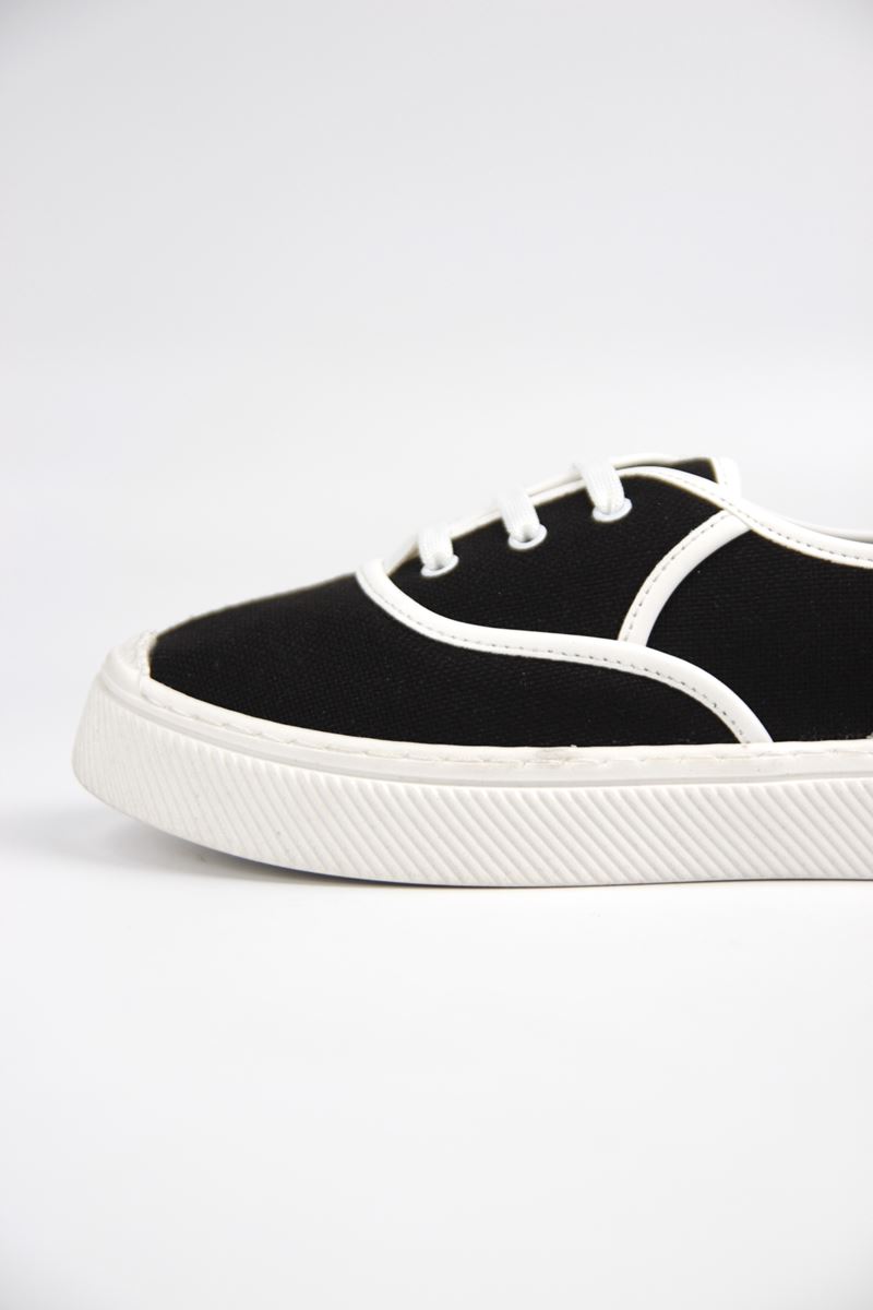 Lona Kadın Siyah Keten Beyaz Taban Bağcıklı Sneakers