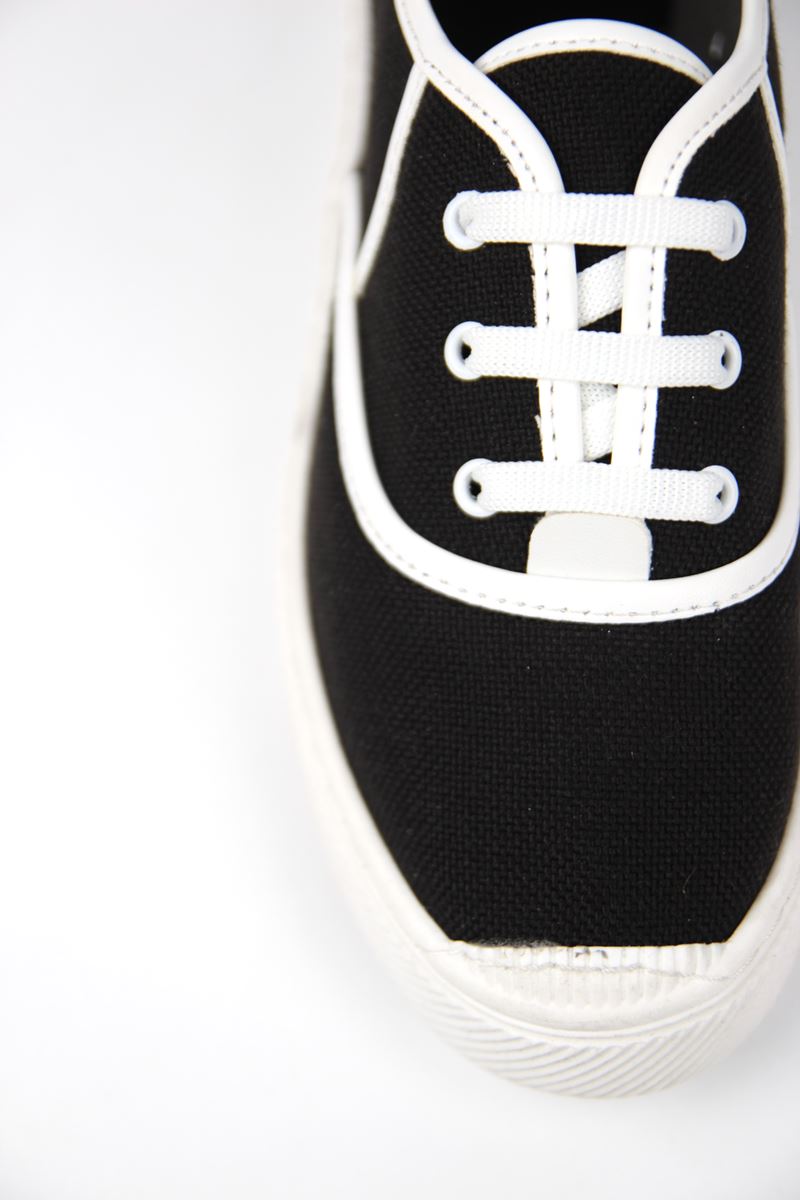 Lona Kadın Siyah Keten Beyaz Taban Bağcıklı Sneakers