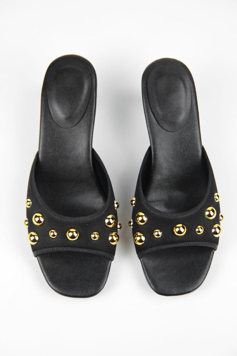 Rowena Kadın Altın Taş Detaylı Siyah Kısa Topuklu (4 CM) Topuklu Terlik