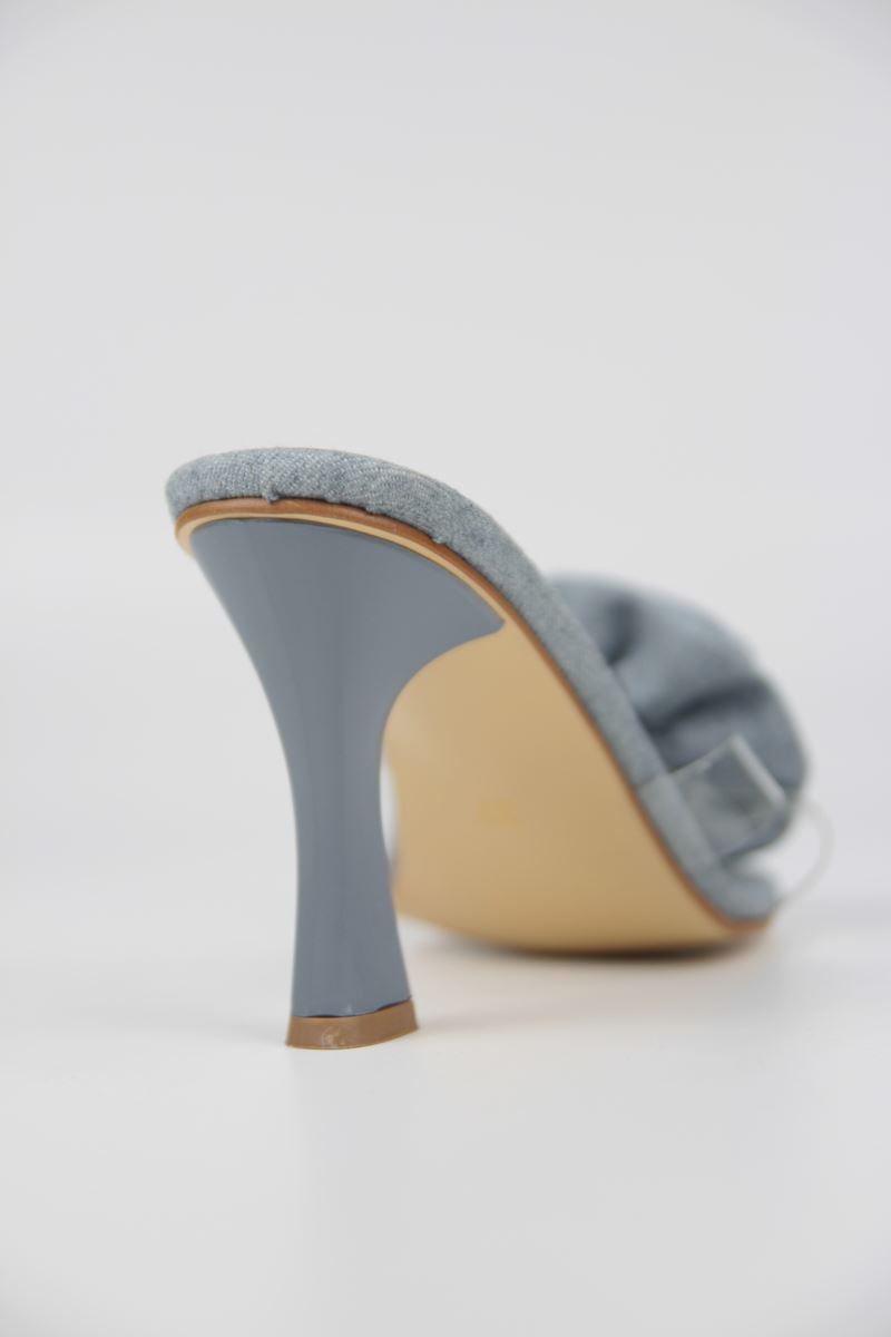 Harper Kadın Gül Aksesuarlı Kot Mavi Keten Şeffaf Şeritli Orta Topuk (8 CM ) Topuklu Terlik