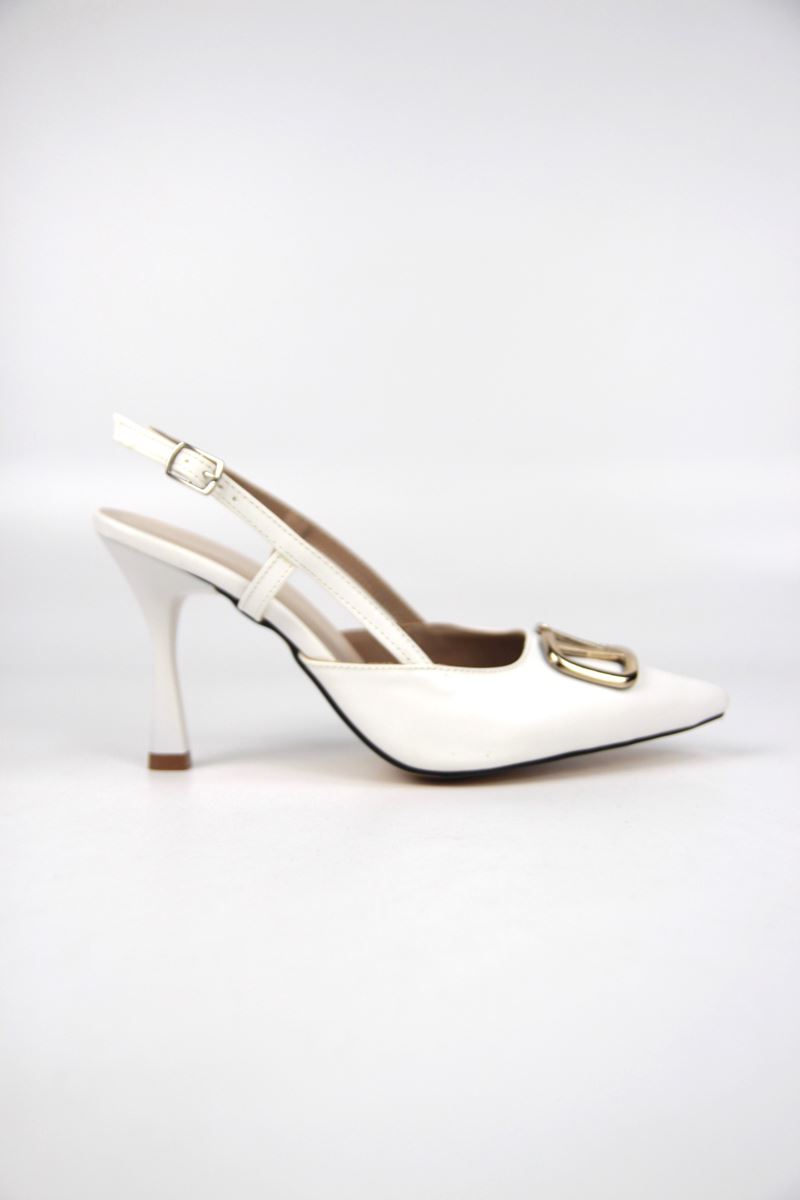 Clara Beyaz Cilt Orta Topuklu(8 cm) Klasik Topuklu Ayakkabı