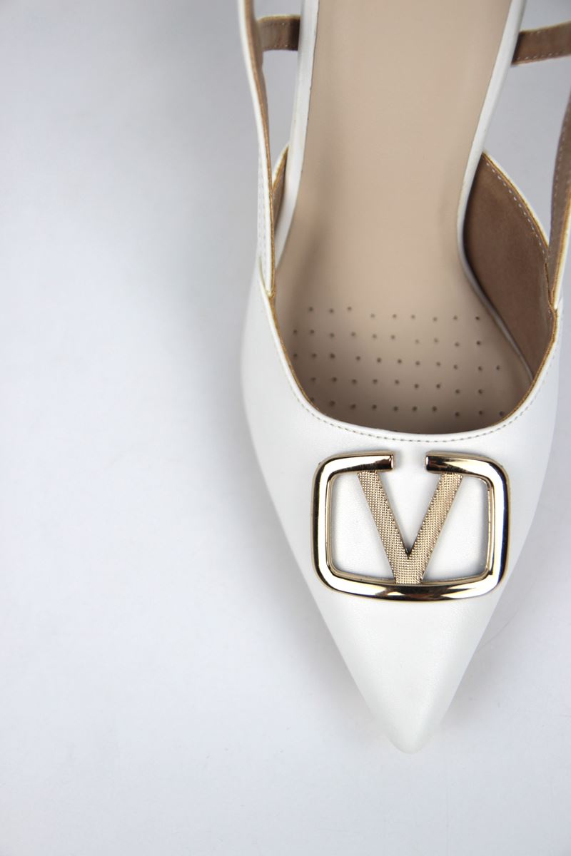 Clara Beyaz Cilt Orta Topuklu(8 cm) Klasik Topuklu Ayakkabı