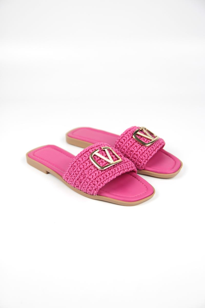 Joyce Kadın El Örgü V Toka Detaylı Fuşya Terlik