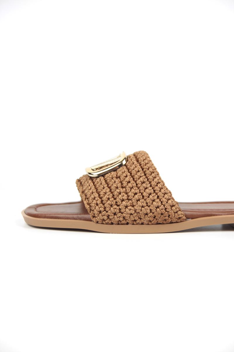 Joyce Kadın El Örgü V Toka Detaylı Taba Terlik