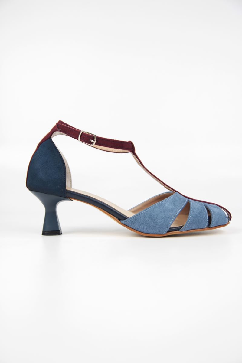 Queenn Kadın Klasik Kısa Topuklu (4-6 cm) Ayakkabı Mavi Süet