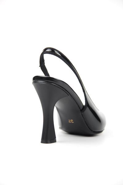 Texass Parlak Siyah Cilt Orta Topuklu (8 cm) Topuklu Ayakkabı