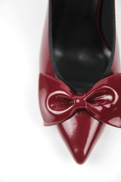 Texass Kadın Bordo Parlak Cilt Fiyonklu Orta Topuklu (8 cm) Topuklu Ayakkabı