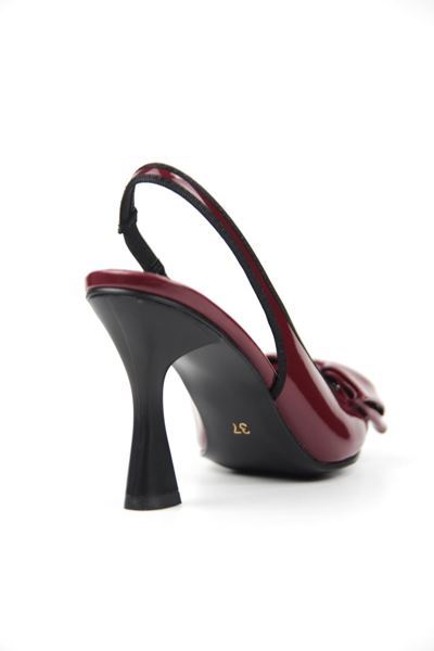 Texass Kadın Bordo Parlak Cilt Fiyonklu Orta Topuklu (8 cm) Topuklu Ayakkabı