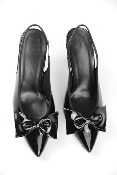 Texass Siyah Rugan Fiyonklu Orta Topuklu (8 cm) Kadın Topuklu Ayakkabı