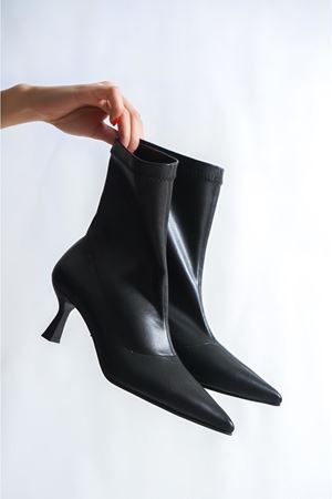 Sylviee Siyah  Orta Topuklu(6 cm) Streç Bot