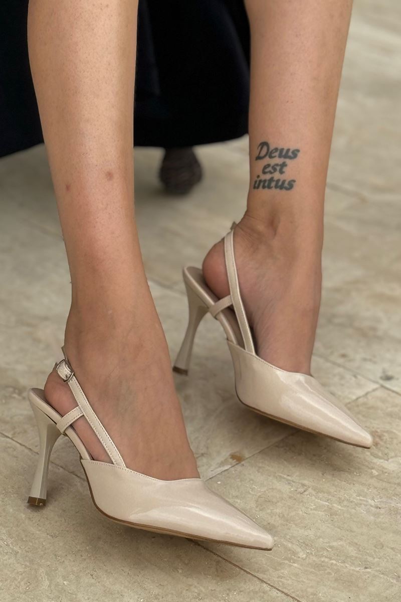 Clara Bej Rugan Düz  Orta Topuklu(8 cm) Klasik Topuklu Ayakkabı