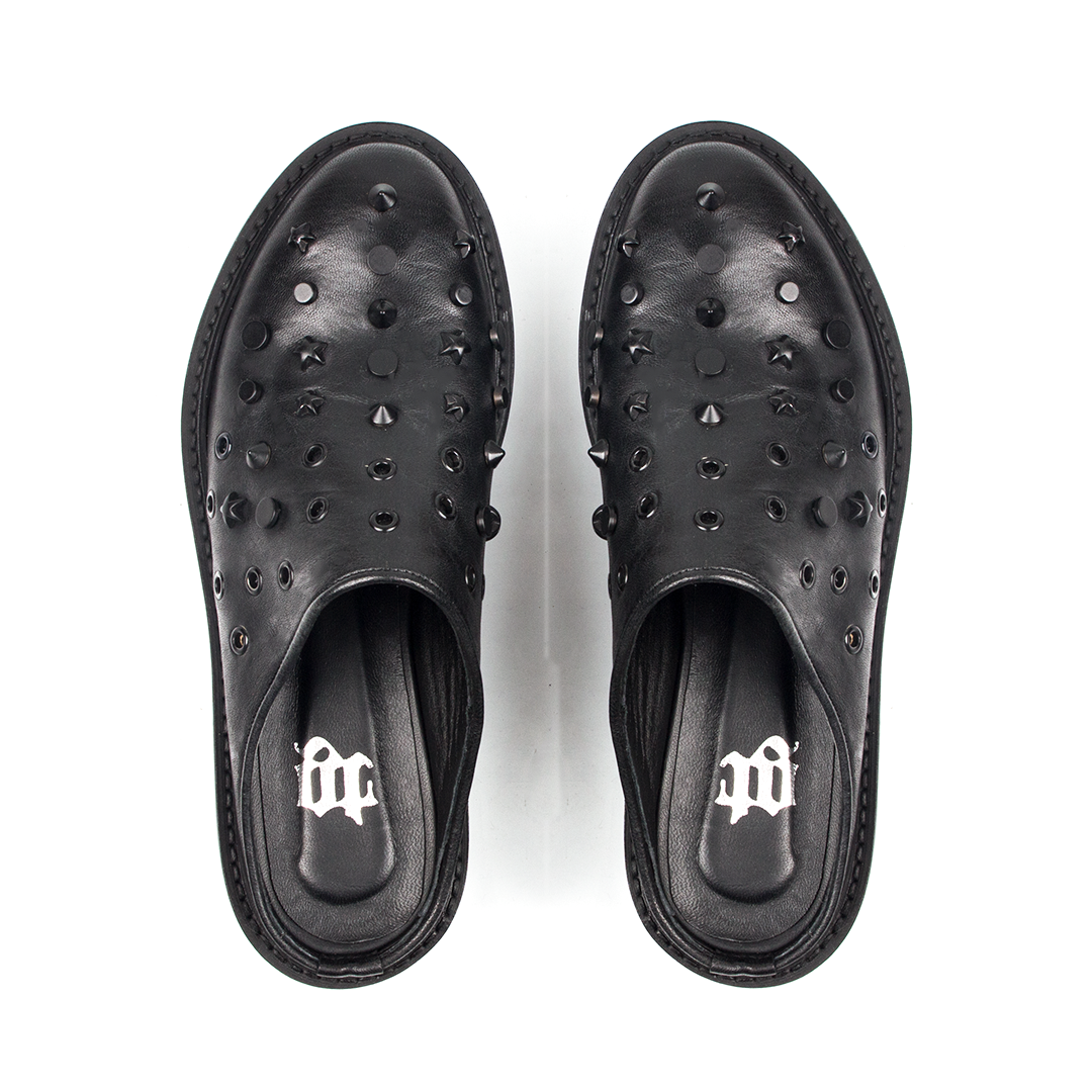 Signature K-Zımbalı Siyah-Gri Deri Terlik