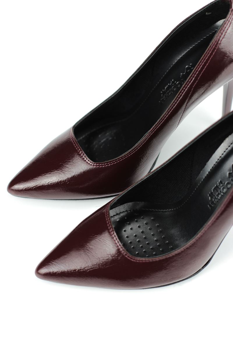 Arabella Esnek Yumuşak Kaymaz Taban (11 cm) Bordo Rugan Kadın Topuklu Ayakkabı