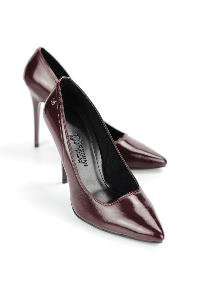 Arabella Esnek Yumuşak Kaymaz Taban (11 cm) Bordo Rugan Kadın Topuklu Ayakkabı