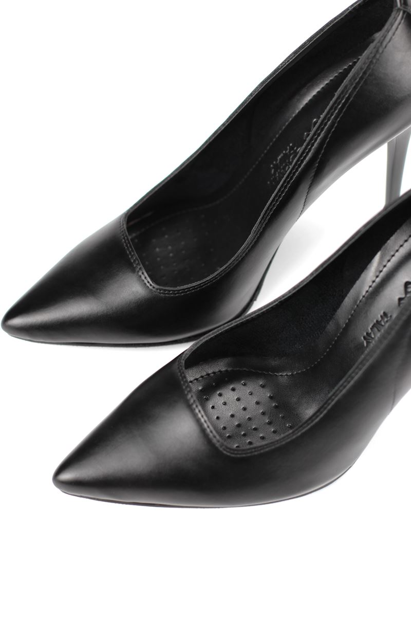 Arabella Esnek Yumuşak Kaymaz Taban (11 cm) Siyah Cilt Kadın Topuklu Ayakkabı