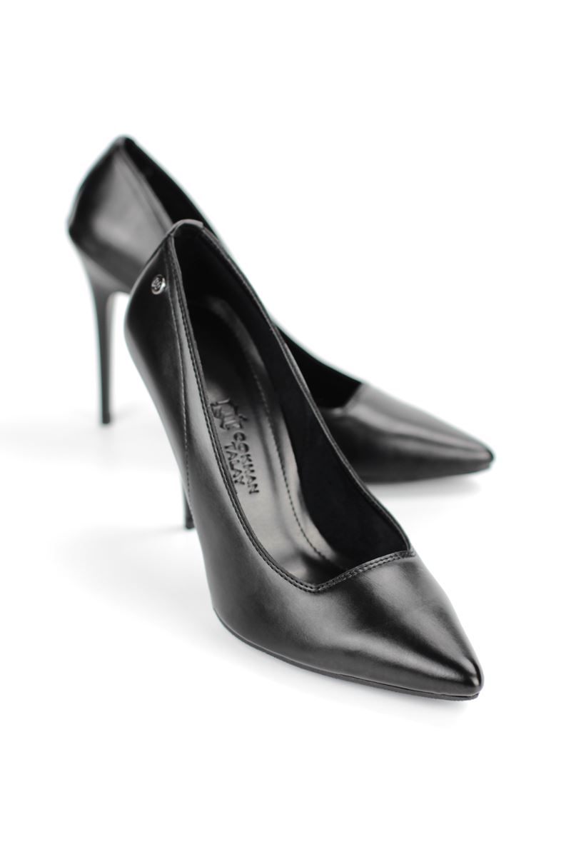 Arabella Esnek Yumuşak Kaymaz Taban (11 cm) Siyah Cilt Kadın Topuklu Ayakkabı