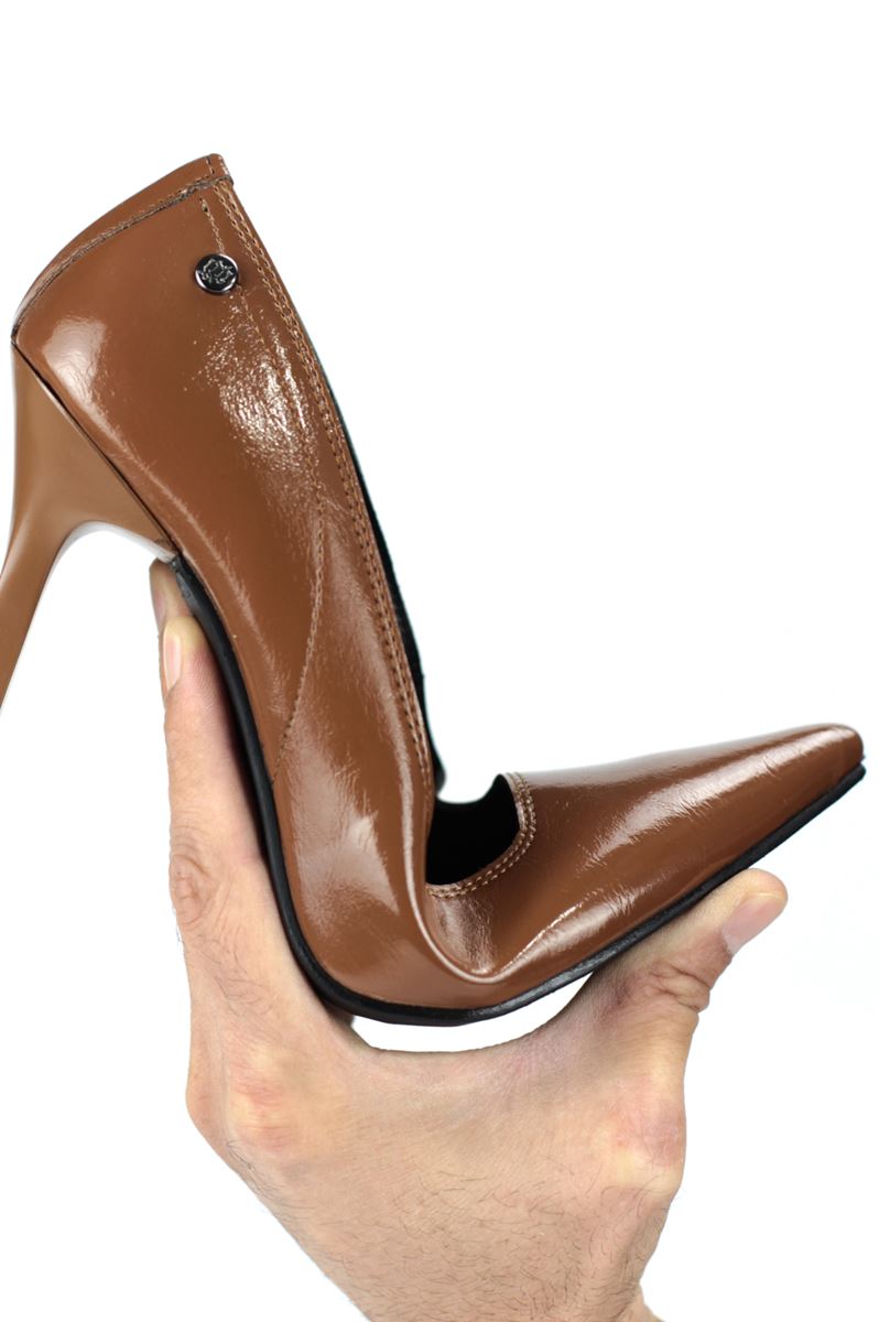 Jimena Esnek Yumuşak Kaymaz Taban (8 cm) Taba Rugan Kadın Topuklu Ayakkabı