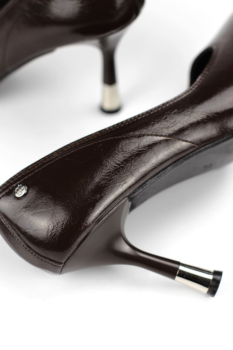 Juliet Esnek Yumuşak Kaymaz Taban (8 cm) Kahverengi Rugan Kadın Topuklu Ayakkabı