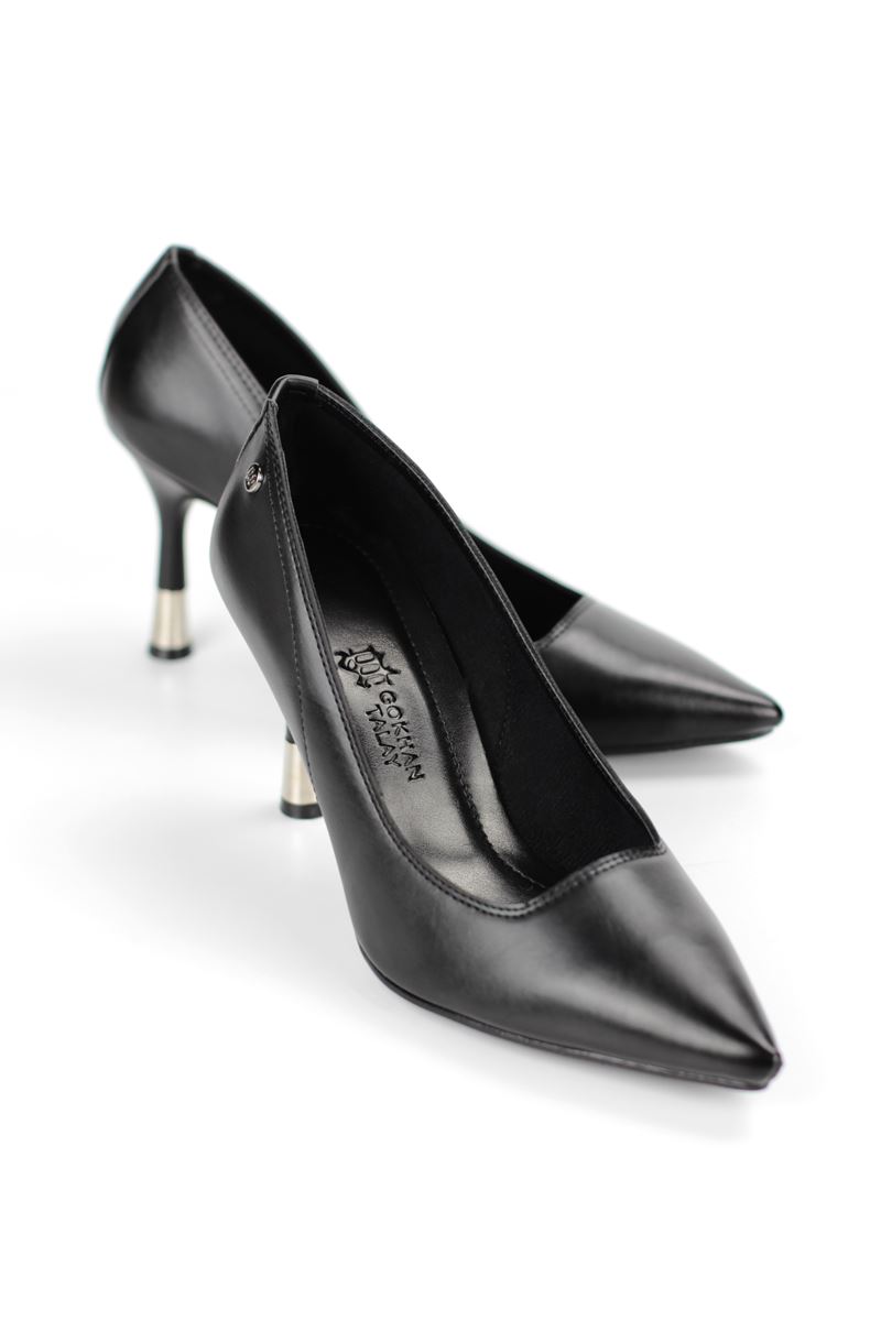 Juliet Esnek Yumuşak Kaymaz Taban (8 cm) Siyah Cilt Kadın Topuklu Ayakkabı