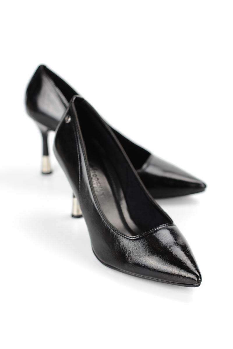 Juliet Esnek Yumuşak Kaymaz Taban (8 cm) Siyah Rugan Kadın Topuklu Ayakkabı