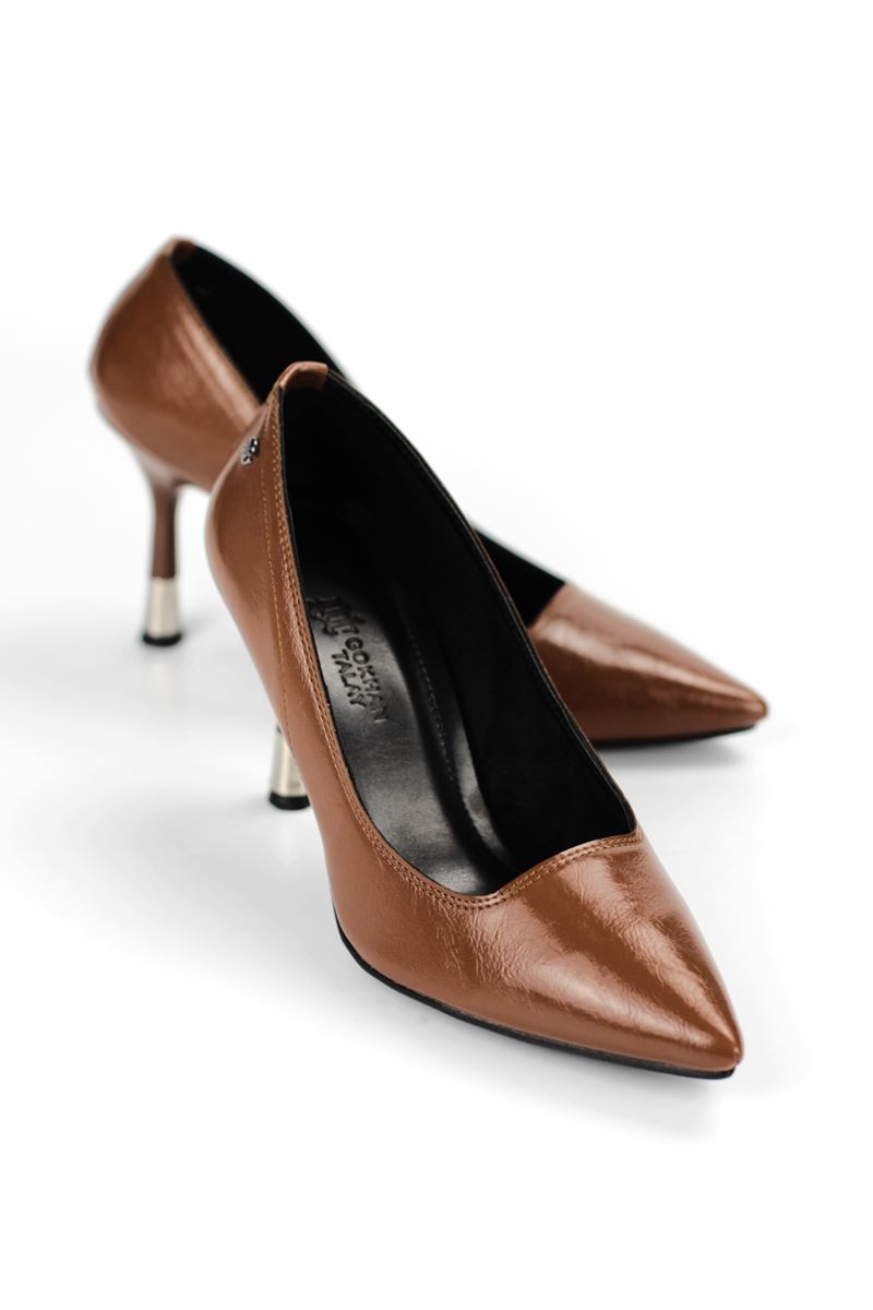 Juliet Esnek Yumuşak Kaymaz Taban (8 cm) Taba Rugan Kadın Topuklu Ayakkabı