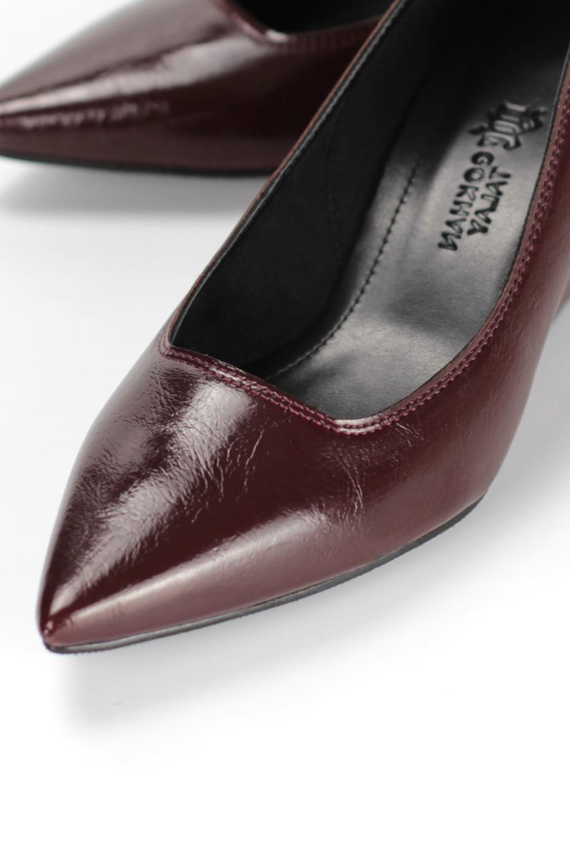 Pia Esnek Yumuşak Kaymaz Taban (4 cm) Kadın Dolgu Topuk  Bordo Rugan Ayakkabı